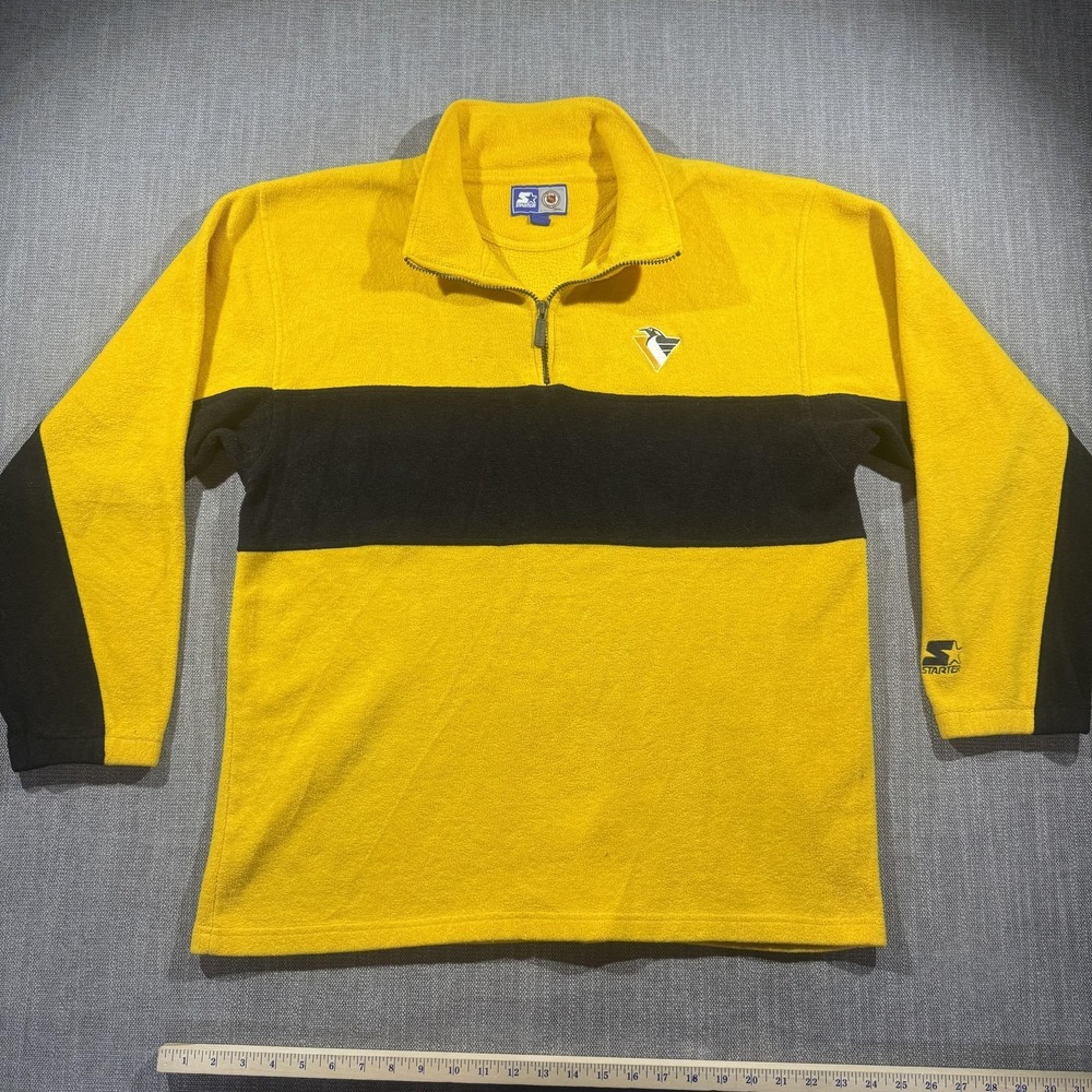 Pittsburgh Penguins Sweatshirt Mens XL Yellow NHL Hockey Starter Quarter Zip